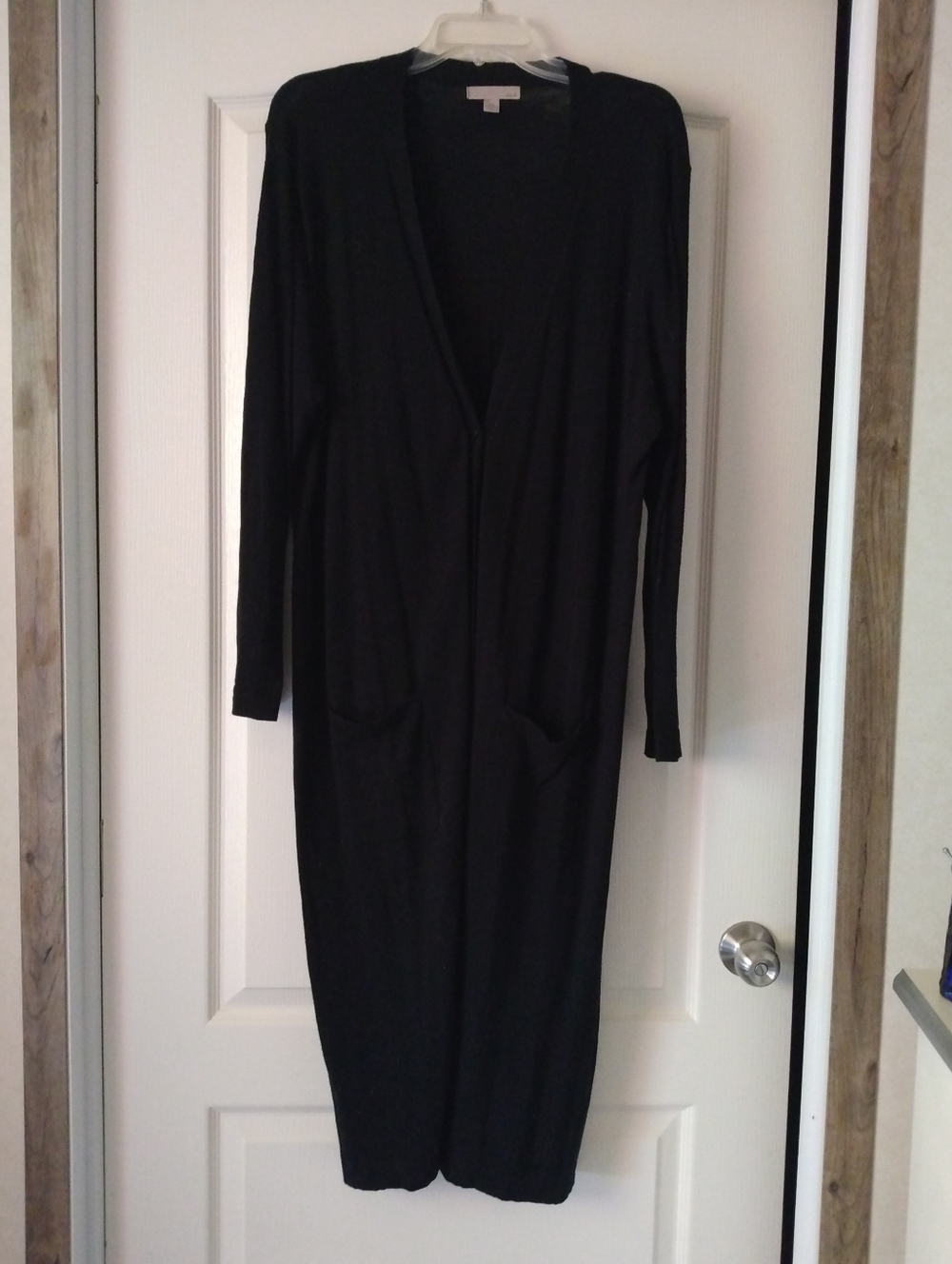 Classic All Black Full Length Maxi Button Cardigan Duster Cover Up Cotton Sz 2X